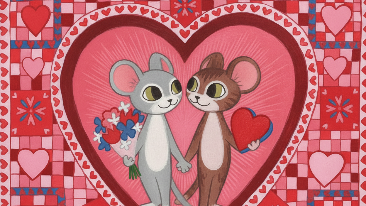 Banner de San Valentín con ratones