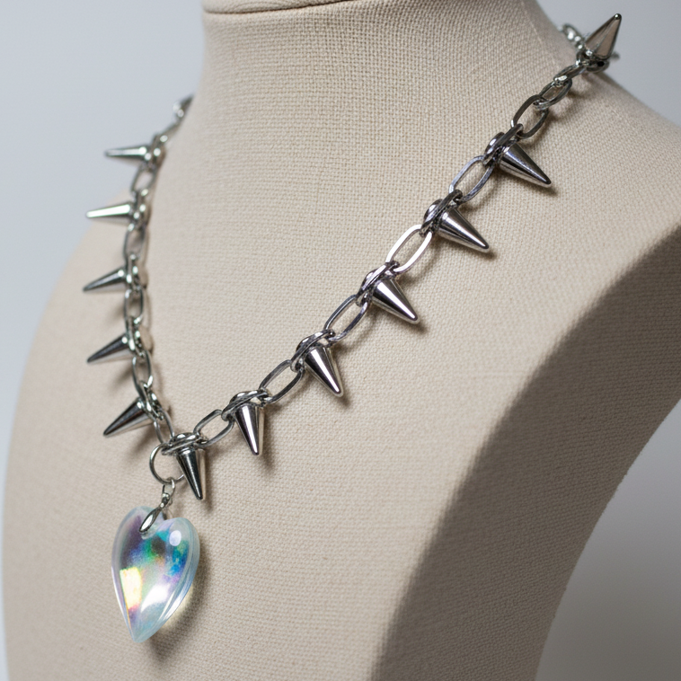 Collar con corazón holográfico - vista lateral